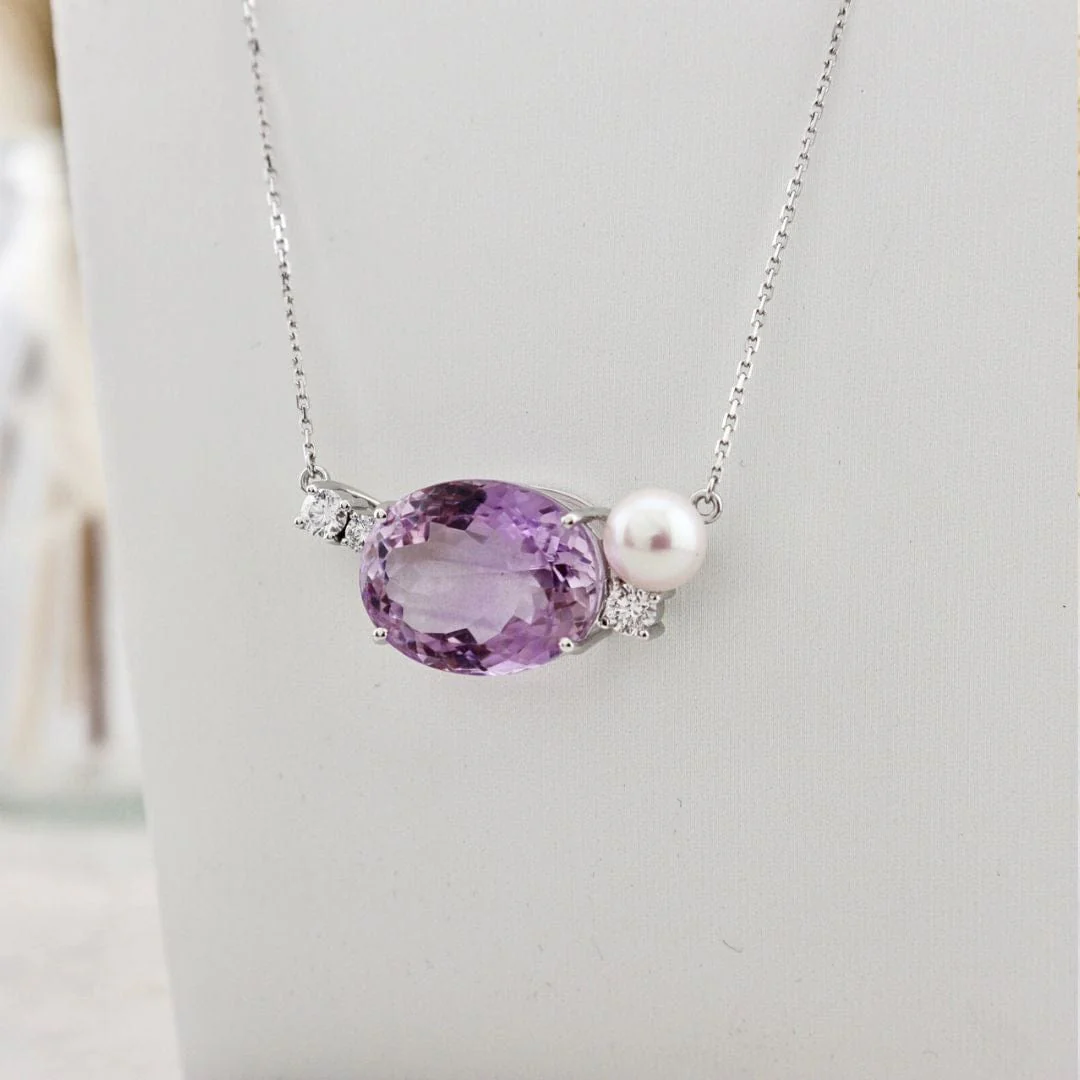 Collier Orchidée en or 14K, perle, diamants et améthyste – Image 8