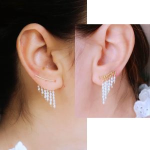 Contour d&rsquo;oreille 2 en 1 PLUIE DE PERLES (gold filled ou argent)