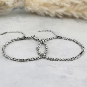 Duo de bracelets Torsade & Gourmette en acier