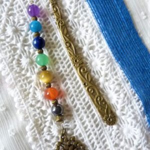Marque page chakras pierre naturelle, couleur bronze avec arbre de vie – Fait main Bretagne