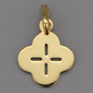 Médaille de baptême Trèfle et croix ajourée en Or jaune 18 carats