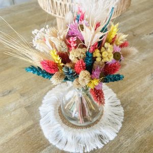 Mini Bouquet de fleurs séchées « Rainbow » et son vase boule