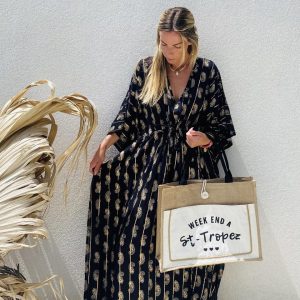 Robe longue bohème – Noir & Doré