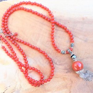 Sautoir cornaline et hématite Femme – Fait main France – Carpe diem Bretagne